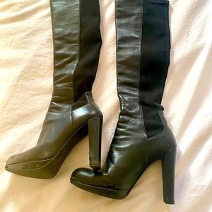 Stuart Weitzman over the knee leather platform boots in black